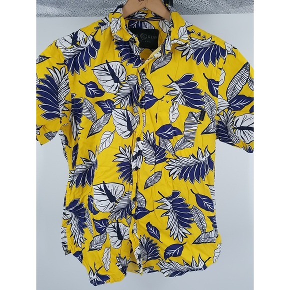 Soul Star England Mens Button Up Short Sleeve Shirt L Large Floral Print - Picture 1 of 5